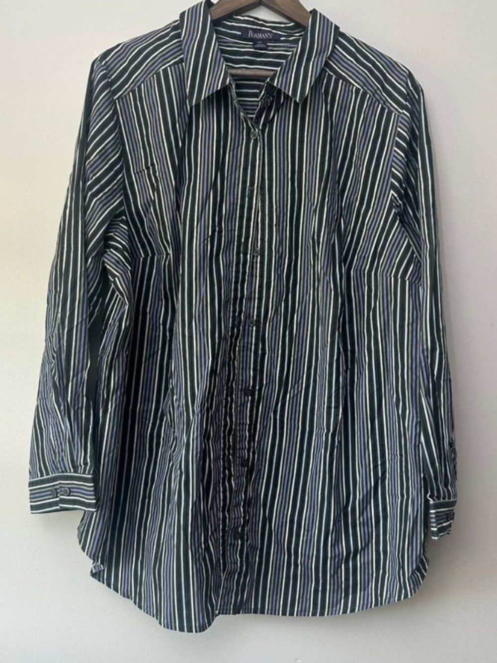 Roaman’s Women’s Plus Size 26W Black Multi Stripe Button Front Tunic Shirt